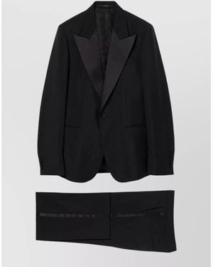Gucci Suit Jacket Notched Lapel Satin Detail - Black