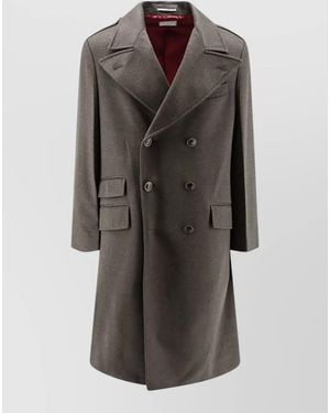 Brunello Cucinelli Double Breasted Wool Coat Peak Lapel - Grey