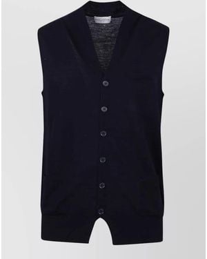 Ballantyne Wool Mesh Waistcoat V Neck Pockets - Blue
