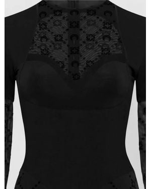 Marine Serre Long-Sleeve Sheer Layered Maxi Dress - Black