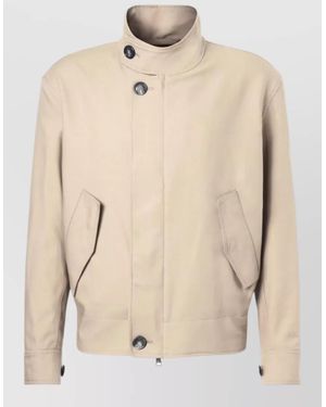 Ami Paris Harrington Coat Button Cuffs Elasticated Hem High Collar - Natural