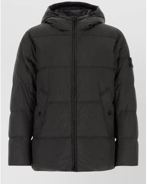 Stone Island Hooded Nylon Down Jacket Casual Fit - Black