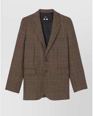A.P.C. Checked Virgin Wool Single-Breasted Blazer - Brown