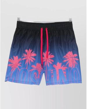 Moschino Swim Shorts Palm Print Silk Blend - Blue