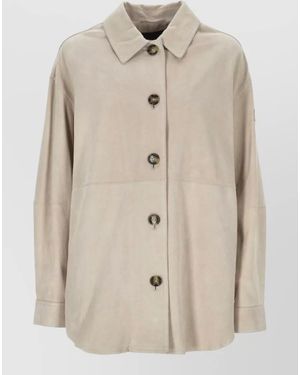 Peuterey Lya Suede Leather Oversized Collared Jacket - Natural
