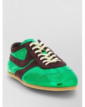 Dries Van Noten Laminated Leather Trainers Metallic Finish Panels - Green