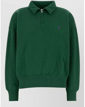 Polo Ralph Lauren Cotton Blend Shirt Collared Design Ribbed Trims - Green