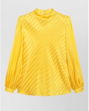 Valentino High Neckline Striped Long Sleeve Top - Yellow