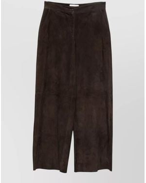 Via Masini 80 Leather High Waist Pants Straight Wide Leg - Black