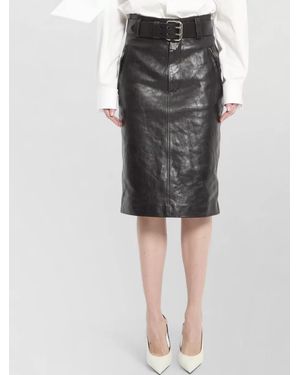 Saint Laurent Pencil Skirt High Waist Leather Belt - Grey