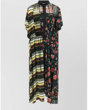 Sacai Pattern Mix Satin Midi Shirt Dress - Green