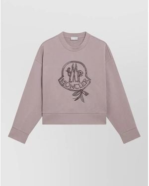 Moncler Cropped Long Sleeve Crew Neck Top - Pink