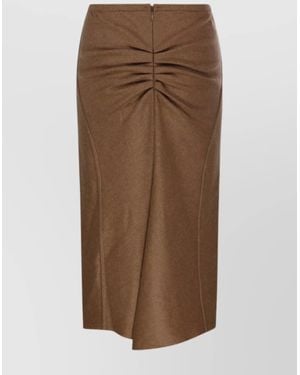 Victoria Beckham Asymmetric Hem Ruched Detail Skirt - Brown