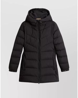Woolrich Down Hooded Quilted Puffer Jacket - Black