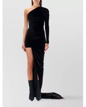 Balenciaga One-Shoulder Long-Sleeve Draped Asymmetric Maxi Dress - Black
