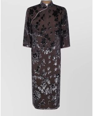 Pierre Louis Mascia Vefio Dress Knee Length Velvet Floral - Black