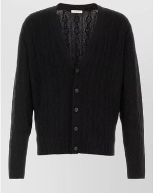 The Row Cashmere Sonoko Cardigan Cable Knit V Neck - Black