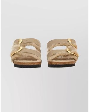 Birkenstock Leather Shearling Sandals - Natural
