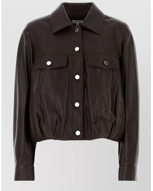 Loewe Leather Jacket Long Sleeves Collared Neck Pockets - Black