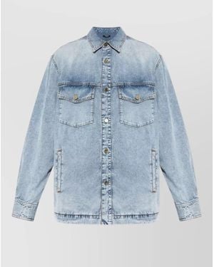 Balmain Denim Shirt Long Sleeves Point Collar Pockets - Blue