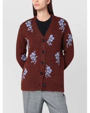Jil Sander Floral Long Sleeve Cardigan With V Neck - Red