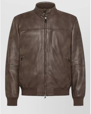 Peuterey Jackets High Collar Ribbed Cuffs Side Pockets - Brown