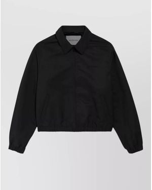 Balenciaga Cropped Collared Jacket Nylon Silk Blend - Black