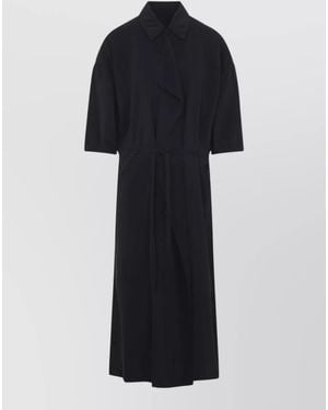 Lemaire Midi Shirt Dress Short Sleeves Tie Waist - Black
