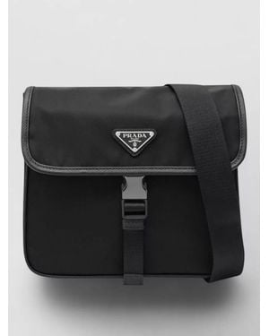 Prada Shoulder Bag Adjustable Strap Front Flap - Black