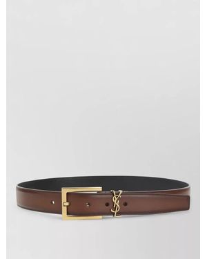 Saint Laurent Cassandre Calf Leather Belt Squared Buckle - Grey