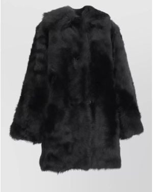 LA ROSE Long Sleeve Faux Fur Coat Soft Texture - Black