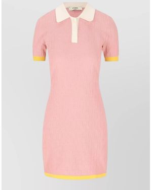Fendi Silk Blend Ribbed Polo Mini Dress - Pink
