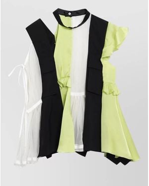 Sacai Sleeveless Dress Asymmetric Hem Sheer Panels - Green