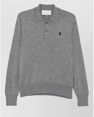 Ami Paris Wool Polo Sweater - Gray