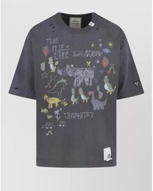 Maison Mihara Yasuhiro Crew Neck Graphic Print Short Sleeve Top - Grey