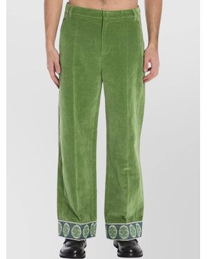 Valentino Garavani Jacquard-Hem Wide-Leg Trousers - Green