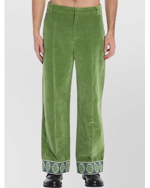 Valentino Garavani Jacquard-Hem Wide-Leg Trousers - Green