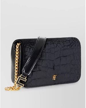 Elisabetta Franchi Velvet Crocodile-Effect Shoulder Bag - Black