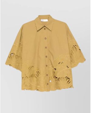 Zimmermann Embroidered Cotton Short-Sleeve Shirt - Yellow