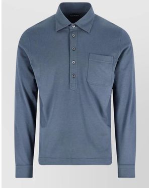 Tom Ford Polo Shirt Long Sleeves Chest Pocket Collar - Blue
