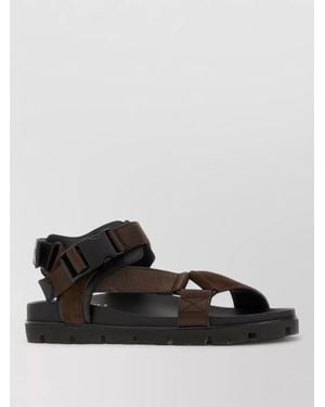 Prada Fabric And Suede Flat Sandals Slides - Black