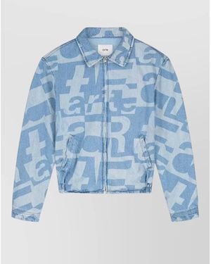 Arte' Denim Jacket Allover Pattern Elastic Hem - Blue
