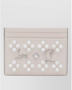 Christian Louboutin Kios Card Holder Grained Calfskin Spikes - Natural