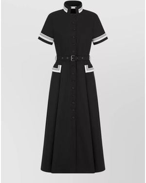 Dior Short Sleeve Dress Belted Waist Contrast Trim - Black