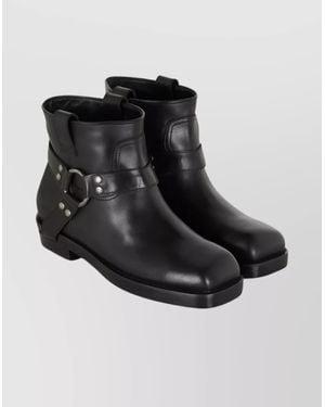 Balmain Square Toe Ankle Strap Boots With Pull Tabs - Black