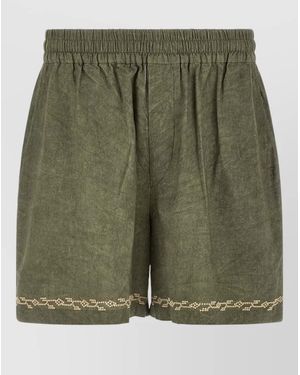 Isabel Marant Cotton Embroidered Tailored Bermuda Shorts - Green