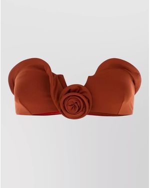 Magda Butrym Stretch Nylon Strapless Bikini Top Floral - Red
