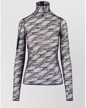 Courreges Stretch Lace Short-Sleeve Blouse - Gray