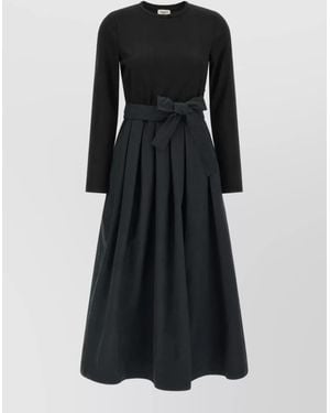 Weekend by Maxmara Carioca Long-Sleeve Crew-Neck Pleated Midi Dress - Black