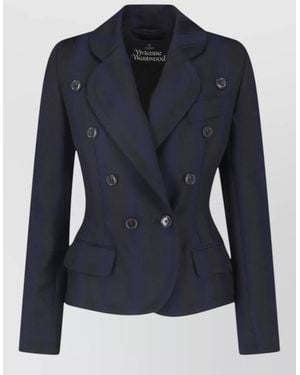 Vivienne Westwood Virgin Wool Striped Double-Breasted Blazer - Blue